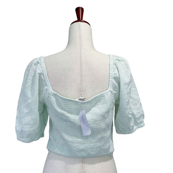 American Eagle NWT Top Size Large Women's Mint Green Smocked Short Sleeve Blouse - Picture 2 of 8